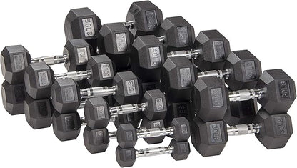 Signature Fitness Rubber Coated Hex Dumbbells Hand Weights for Exercises and Fitness Home Gym, 5-50 lbs, Pairs