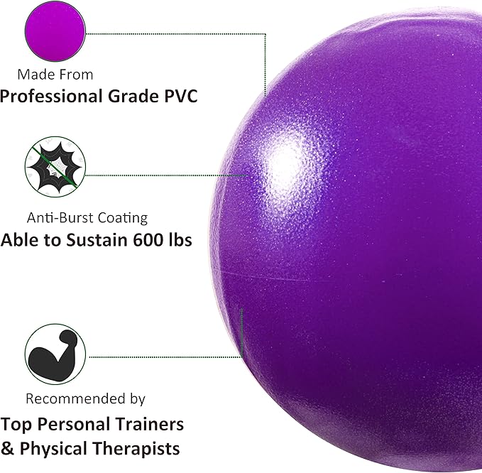 Mini Exercise Ball, 9 Inch Small Gym Ball with Inflatable Straw for Yoga, Pilates, Stability, Barre, Physical Therapy, Stretching and Core Training, Improves Balance, Strength