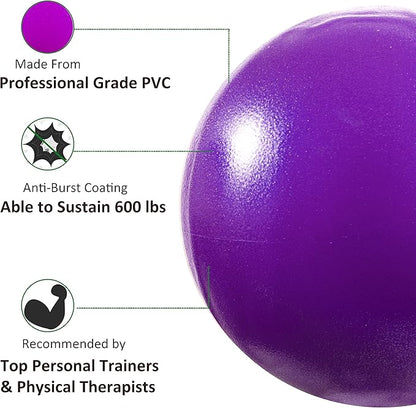 Mini Exercise Ball, 9 Inch Small Gym Ball with Inflatable Straw for Yoga, Pilates, Stability, Barre, Physical Therapy, Stretching and Core Training, Improves Balance, Strength