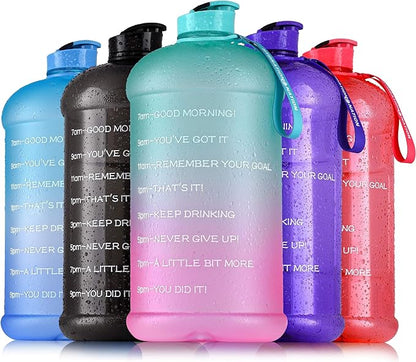 Hydration Nation 1 Gallon Water Bottle with Times to Drink - Motivational Time Reader Leak-Proof Jug with Flip Cap & Strap - 128oz Sports Bottle