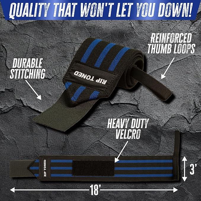 Rip Toned Wrist Wraps for Weightlifting – USPA & USAPL Approved 18" Wrist Straps for Powerlifting – Adjustable, Durable Gym Wraps with Thumb Loop – Maximum Support for Men & Women