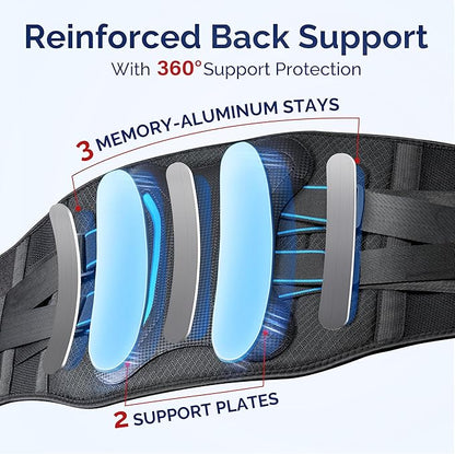 FEATOL Lower Back Brace with 5 Reinforced Stays for Women and Men, Adjustable Snug-Fit Lumbar Support Belt for Work, Size 4XL, Waist 53.1"-57.5"