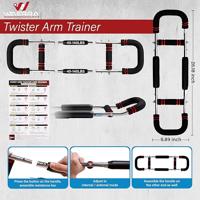 Adjustable Twister Arm Trainer – Modular Upper Body Resistance Trainer for Home Workouts, Multiple Resistance Options Available, with Grip & Finger Training Tools and Carry Bag