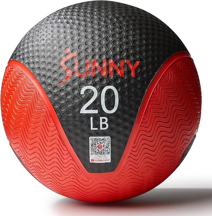 Sunny Health & Fitness Medicine Ball, Textured Rubber, Core Strength & Balance Training, Bouncing, Weight for Home Workouts 4,6,8,10,12,15,20,25,30LB Options
