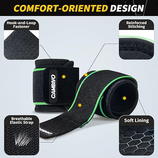CAMBIVO Wrist Wraps for Men and Women 2 Pack, Adjustable Compression Wrist Brace for Carpal Tunnel, Wrist Support, Pain Relief, Lifting Straps Wrist Bands for Fitness, Weightlifting, Gym Workout