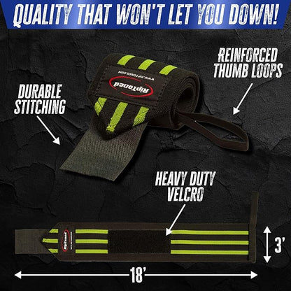 Rip Toned Wrist Wraps for Weightlifting – USPA & USAPL Approved 18" Wrist Straps for Powerlifting – Adjustable, Durable Gym Wraps with Thumb Loop – Maximum Support for Men & Women