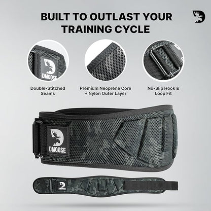 DMoose Fitness Weight Lifting Belt for Squats, Deadlift & Intense Workout - 6" Adjustable Fit Auto Lock Weightlifting Belt for Men & Women - Neoprene Gym Belts for Stability & Lumbar Back Support