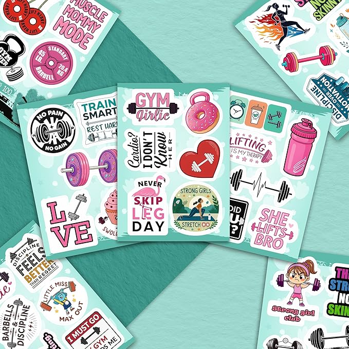 100Pcs Fitness Stickers, Weightlifting Training Gym Stickers for Water Bottle, Laptop - Workout Gifts, Weight Lifting Party Supplies