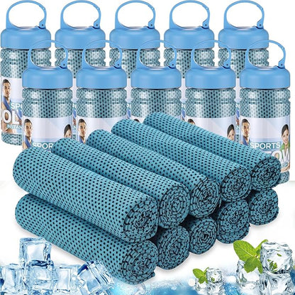 Honoson 10 Pack Cooling Towels Bulk - 47"x12" Soft Breathable Ice Towels for Neck & Face, Portable Chilly Rags Microfiber Sweat Rags for Yoga, Sports, Gym, Workout & Fitness(Light Blue)