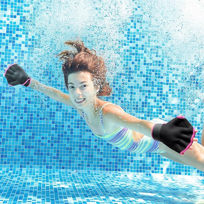Sumind 2 Pairs Swimming Gloves Aquatic Training Gloves Neoprene Mittens Webbed Fitness Water Aerobics Resistance Training for Women Men Swimming Diving(Medium,Gray/ Rose Red, Purple/ Black)