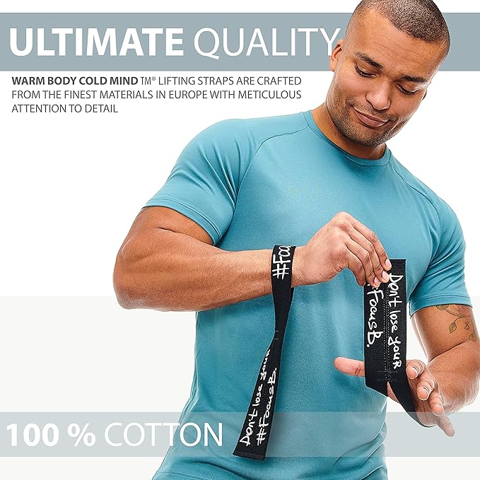 WARM BODY COLD MIND V1 Lifting Wrist Straps for Olympic Weightlifting - Rated at 660 lb - Hand Wraps for Powerlifting, Weight Lifting, Bodybuilding Functional/Cross Training, Deadlift Gym Bar, Cotton
