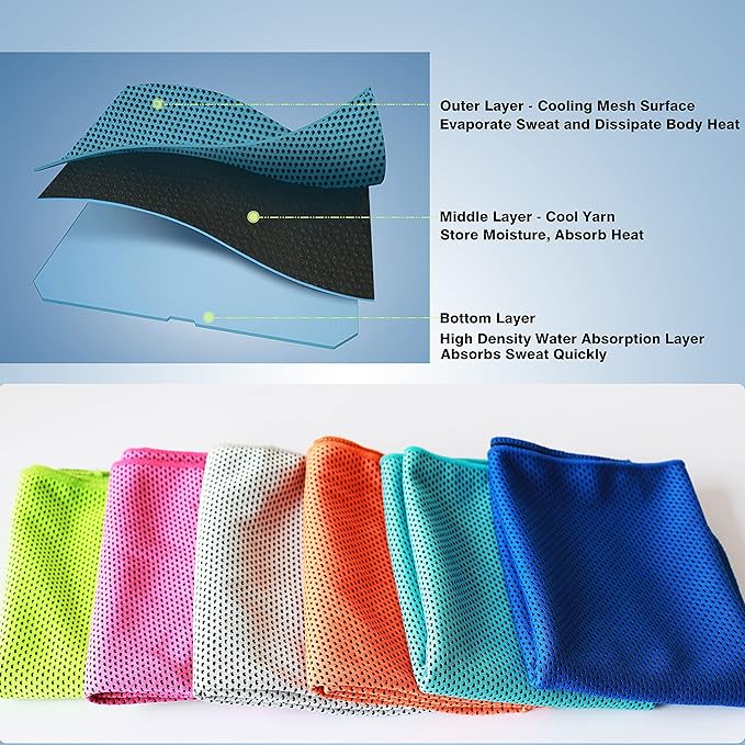 Zollen 4/6 Pack Cooling Towel(40"x12"), Ice Towel, Workout Towel, Soft Breathable Chilly Towel, Microfiber Towel for Yoga, Sport, Running, Gym, Camping, Fitness,Hike & More Activities