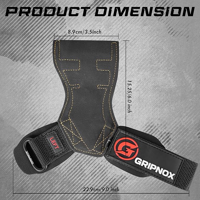 Premium Weight Lifting Grips & Straps for Deadlifts & Powerlifting – Anti-Slip Leather and Rubber Grip with Padded Wrist Wrap Support –