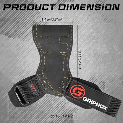 Premium Weight Lifting Grips & Straps for Deadlifts & Powerlifting – Anti-Slip Leather and Rubber Grip with Padded Wrist Wrap Support –