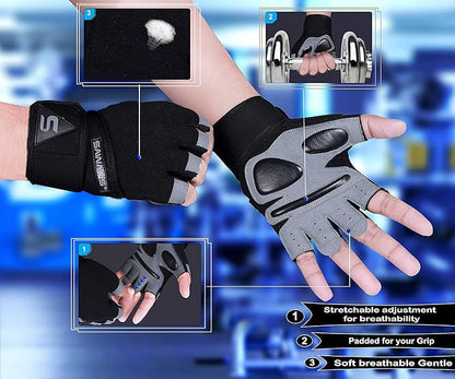 SAWANS Fitness Workout Gloves Gym Weight Lifting Gloves for Men Women Breathable Gymnasium Wrist Support Padded Deadlifts Exercise Training Pull Ups