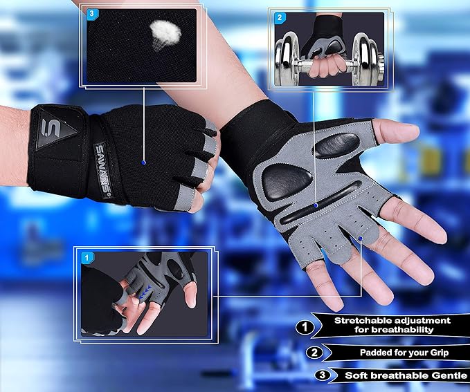 SAWANS Fitness Workout Gloves Gym Weight Lifting Gloves for Men Women Breathable Gymnasium Wrist Support Padded Deadlifts Exercise Training Pull Ups
