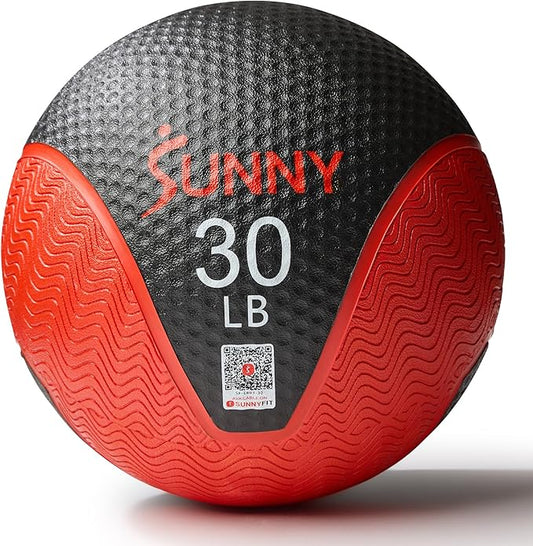 Sunny Health & Fitness Medicine Ball, Textured Rubber, Core Strength & Balance Training, Bouncing, Weight for Home Workouts 4,6,8,10,12,15,20,25,30LB Options