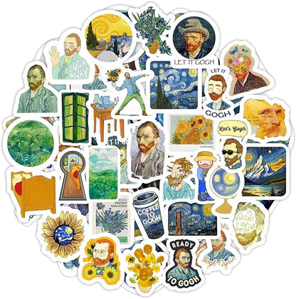 BulbaCraft 100Pcs Van Gogh Stickers for Water Bottle and Laptop - Van Gogh Party Supplies & Decorations, Waterproof Vinyl Decals, Art and Museum Stickers, Gifts for Women & Men
