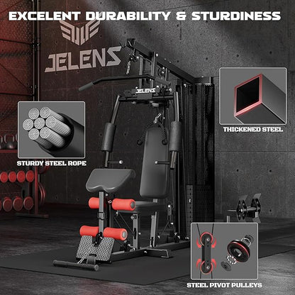 Home Gym, Multifunctional H11 Home Gym Equipment, Workout Station with 150LBS Weight Stack, Exercise Equipment with Pulley System for Full Body Training