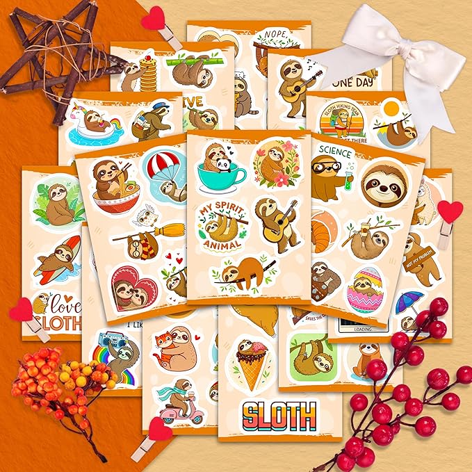 100Pcs Sloth Stickers and Decals for Water Bottle, Laptop - Sloth Gifts, Party Supplies & Decorations - Gift for Women & Men
