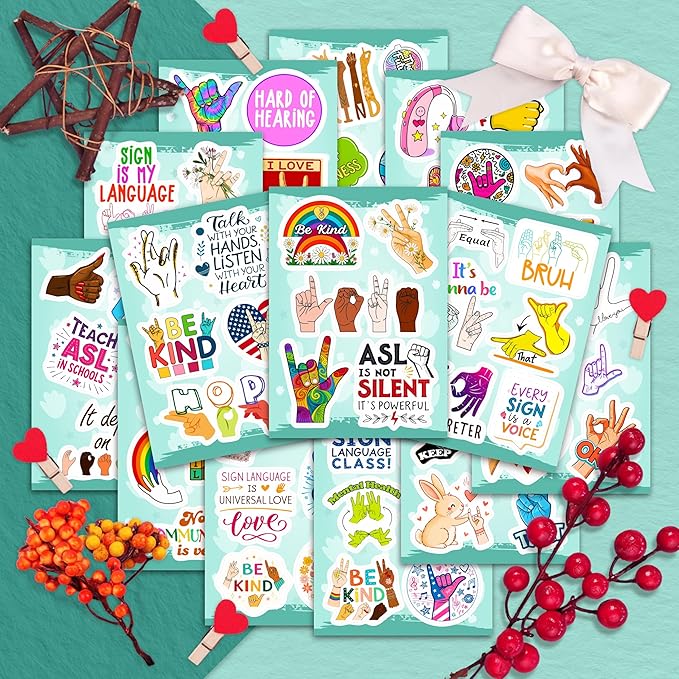 100Pcs Sign Language Stickers for Water Bottle, Laptop - ASL Stickers, Decorations - American Sign Language Gift for Women & Men