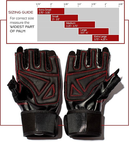 Dark Iron Fitness Genuine Leather Gym Gloves for Men Women, Wrist Wrap Support Workout Gloves for Weight Lifting Crossfit Deadlift Barbell Exercise Palm Padding Callus Protection Grips
