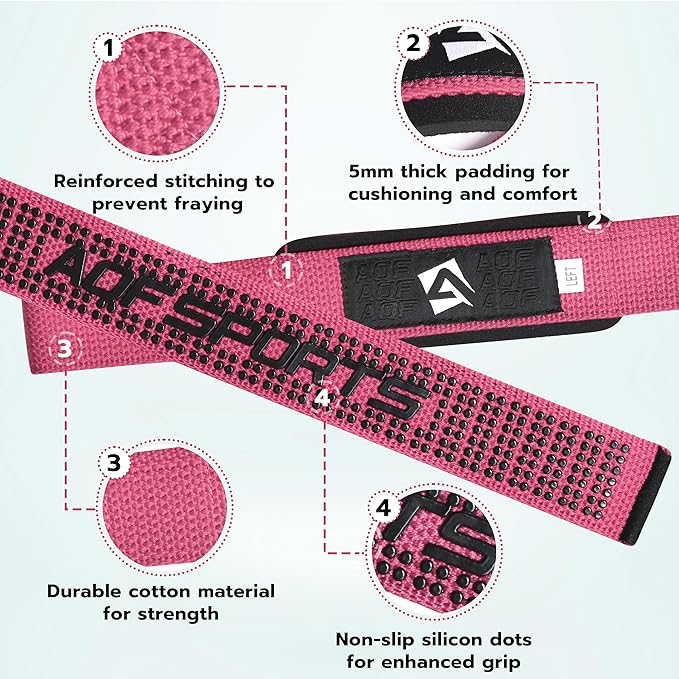 AQF Lifting Wrist Straps for Weightlifting, Powerlifting & Deadlifts – 23” Neoprene Padded Cotton Straps for Strength Training & Gym Workouts - Maximum Grip Support for Men & Women