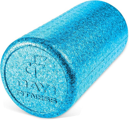 Day 1 Fitness High Density Muscle Foam Rollers - Sports Massage Rollers for Stretching, Physical Therapy, Deep Tissue, Myofascial Release - Ideal for Exercise and Pain Relief – Solid Blue, 12”