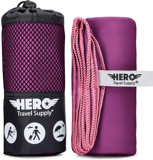 Hero Microfiber Large Beach Towel Compact for Travel (Magenta, 40" x 72") (Pack of 2)