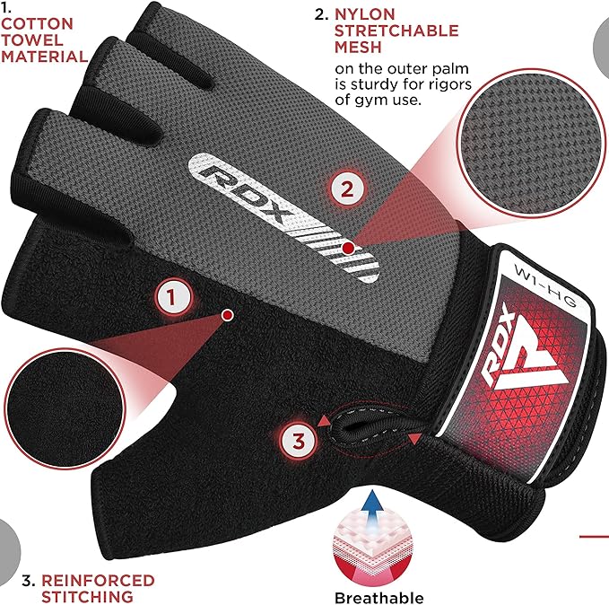 RDX Weight Lifting Gloves Gym Fitness Workout, Anti Slip Padded Full Palm Protection, Ultra Ventilated, Bodybuilding Strength Training HIIT WOD Exercise, Half Finger Men Women Cycling Rowing Climbing