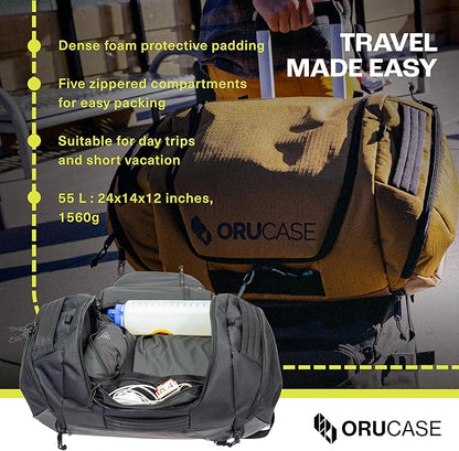 ORUCASE Janus Duffel Bag 55L – Multi-Sport Gear Duffel with Ventilated Shoe Pockets, Removable Stuff Sacks & Convertible Backpack Straps – Travel Gym Bag for Cycling, Running & Skiing - Blue