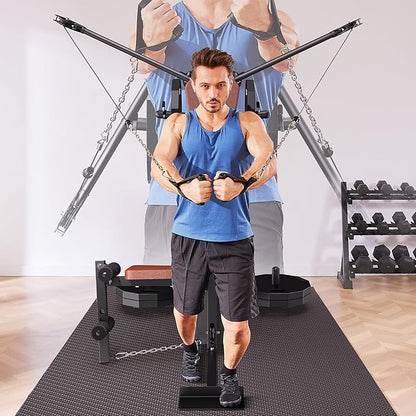 Multi Functional Home Gym Machine, All in One Compact Fitness Station with Pulley System for Shoulder, Leg, LAT Pulldown and Rowing, Space Saving Plate Loaded Strength Training Equipment