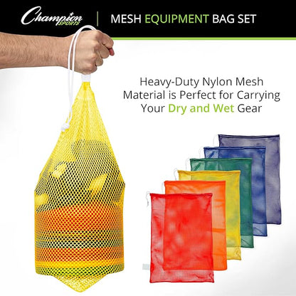 Champion Sports Mesh Equipment Bag – Heavy-Duty Nylon Drawstring Bag with Lock & ID Tag, Breathable Storage Sack for Balls, Swim Gear, Laundry & Toys, Multiple Sizes & Colors