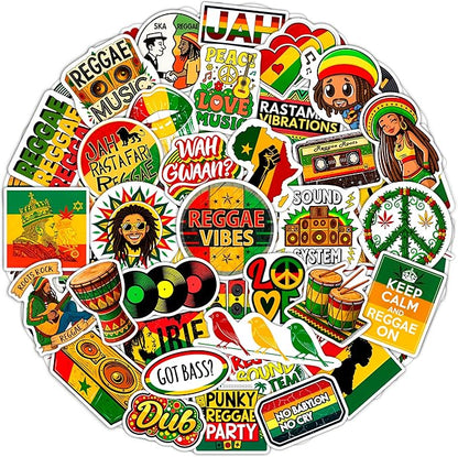 100Pcs Reggae Stickers and Decals for Adults for Water Bottle & Laptops - Rasta Stickers, Jamaica Band Decals - Bob the King of Reggae Gifts for Men & Women