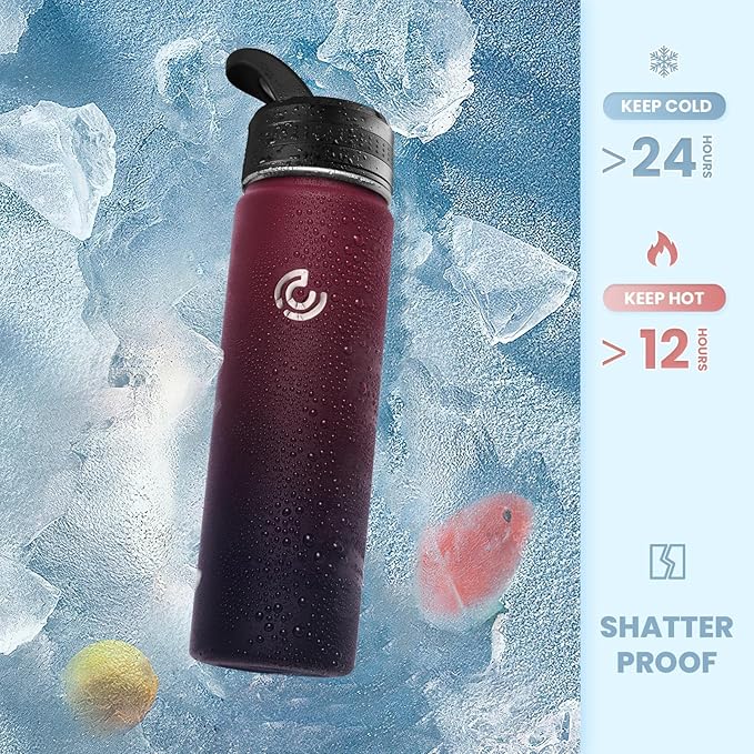COKTIK 22oz Sports Water Bottle, Stainless Steel Water Bottle for Insulated, Reusable Travel Bottle, With Straw, With Handle Grip for Easy Carrying, Suitable for Cycling, Outdoor Vacations(Midnight)