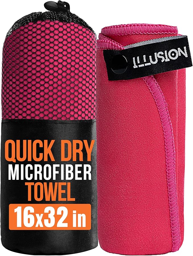 illusion Small Microfiber Gym Towels for Men and Women Active Sports (32" L x 16''W)-Lightweight Quick Dry Gym Towel for Sweat-Workout Towels Ideal for Yoga, Camping, Running, and Outdoor Activities