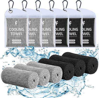 Cooling Towels (40"x12"), Breathable Gym Towels Cooling Towels for Neck and Face, Men & Women Workout Towel for Hot Weather, Sweat Towel for Gym Yoga, Camping, Fitness, Running, Traveling, 6 Pack