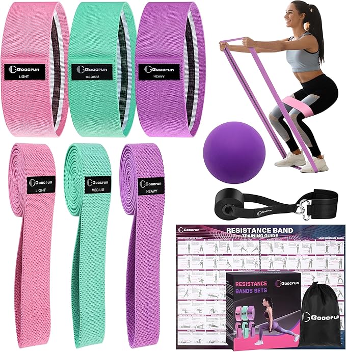 Fabric Resistance Bands for Working Out, Wide Booty Belt with Multiple Resistance Levels. Yoga Balance Balls. Great for HIPS, Thighs Exercises. with Fitness Poster