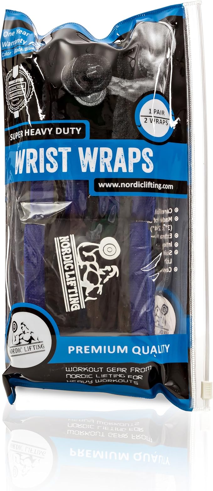 Nordic Lifting Wrist Wraps Super Heavy Duty (1 Pair/2 Wraps) 24" Support for Weight Lifting | Powerlifting | Gym | Cross Training- Weightlifting Thumb Loop - Men & Women