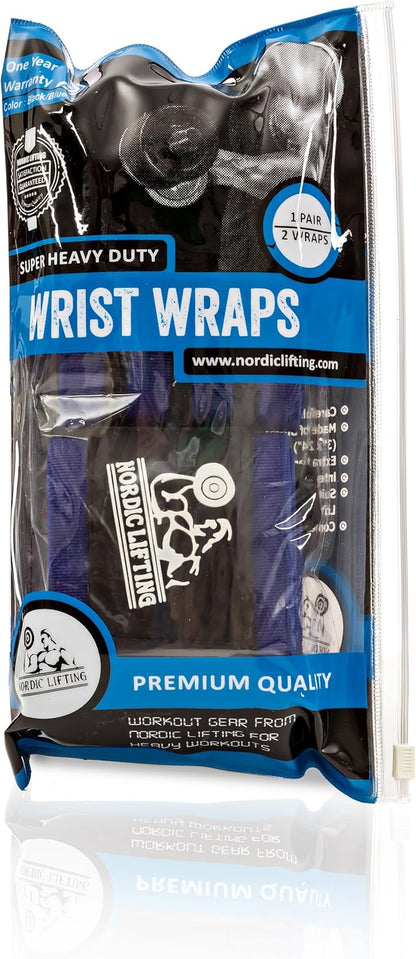 Nordic Lifting Wrist Wraps Super Heavy Duty (1 Pair/2 Wraps) 24" Support for Weight Lifting | Powerlifting | Gym | Cross Training- Weightlifting Thumb Loop - Men & Women