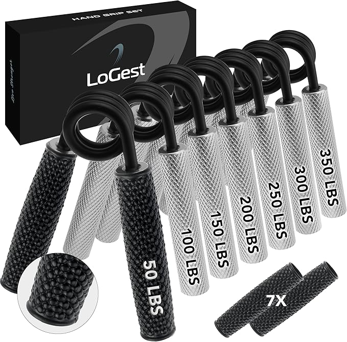 7 Pack Logest Metal Hand Grip Set, 50LB-350LB 7 Levels No Slip Heavy-Duty Grip Strengthener with Gift Box, Great Wrist & Forearm Hand Exerciser, Home Gym, Hand Gripper Grip Strength Trainer