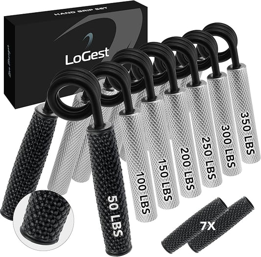 7 Pack Logest Metal Hand Grip Set, 50LB-350LB 7 Levels No Slip Heavy-Duty Grip Strengthener with Gift Box, Great Wrist & Forearm Hand Exerciser, Home Gym, Hand Gripper Grip Strength Trainer