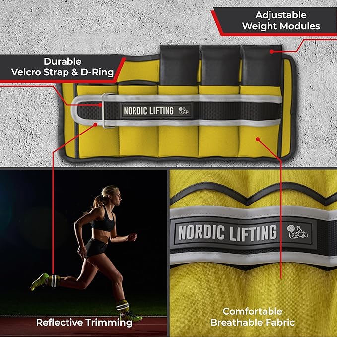 Nordic Lifting Adjustable Ankle Weights for Women & Men – 1 Pair (2–10 lbs) Wrist, Arm & Leg Weights for Gym, Yoga & Home Workouts – Secure Fit Strap Design – Durable Fitness Training Equipment