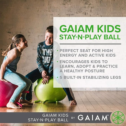 Stay-N-Play Children's Balance Ball - Flexible School Chair Active Classroom Desk Alternative Seating Built-In Stay-Put Soft Stability Legs, Includes Air Pump