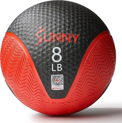 Sunny Health & Fitness Medicine Ball, Textured Rubber, Core Strength & Balance Training, Bouncing, Weight for Home Workouts 4,6,8,10,12,15,20,25,30LB Options