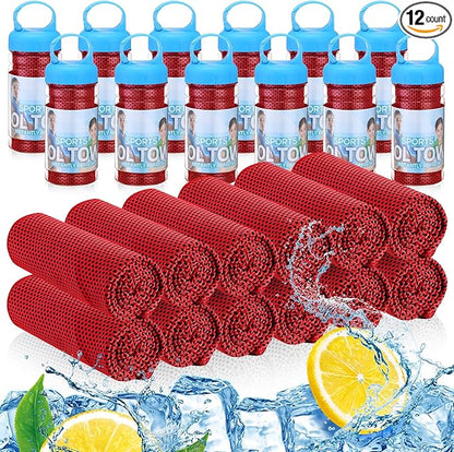 12 Pack 32 x 12 in Cooling Towels Bulk for Neck and Face Microfiber Ice Towel Sweat Towels Breathable Soft Chilly Towel Portable Cool Neck Rags for Yoga Sport Gym Workout Fitness