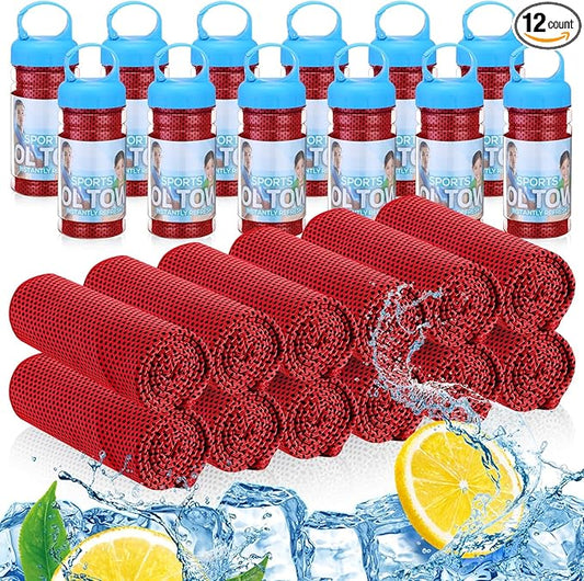 12 Pack 32 x 12 in Cooling Towels Bulk for Neck and Face Microfiber Ice Towel Sweat Towels Breathable Soft Chilly Towel Portable Cool Neck Rags for Yoga Sport Gym Workout Fitness