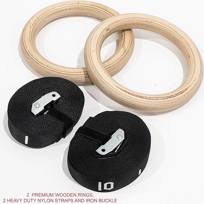 Valor Fitness Wood and Plastic Gymnastics Exercise Rings with Adjustable Straps – Promotes Muscular Physique and Improves Performance in Cross Training and Strength Training