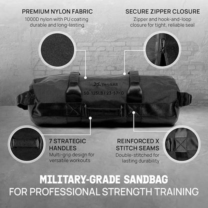 Yes4All Sandbags for Working Out, Adjustable Sand Bags for Weight Training with Handles, Multiple Colors & Sizes 5-200lbs