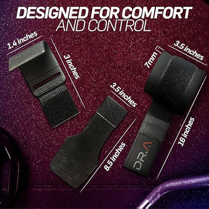 Doctor Developed Hookstrap 2-in-1 Lifting Straps + Gym Grips, Switch Hook to Strap in Seconds, Heavy-Duty Weight Lifting Wrist Wraps for Pull-Ups, Shrugs, Deadlifts & Heavy Lifts, Black (Pair)